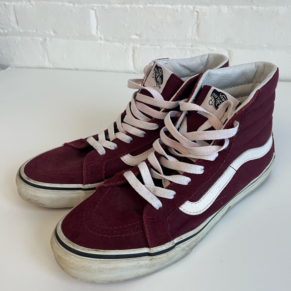 Vans Red Maroon Suede High Top Skate Sneaker Good Condition Men 7.5 Women 9